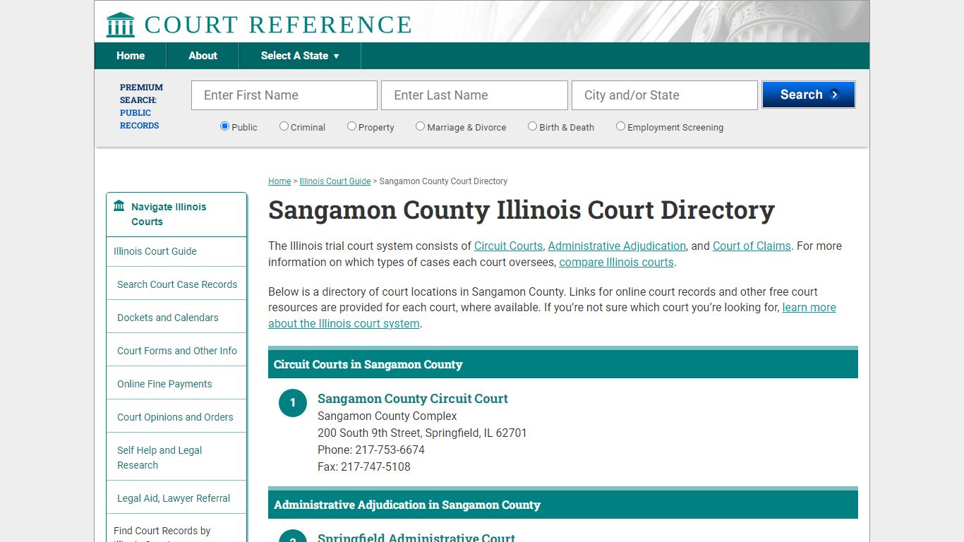 Sangamon County Illinois Court Directory | CourtReference.com